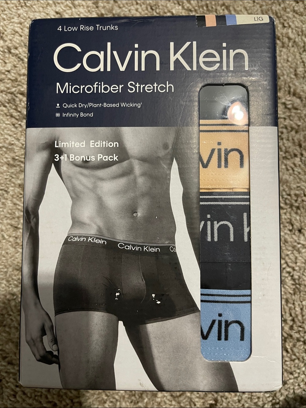 NWT- Calvin Klein- Men’s L. 4 Low Rise Trunks